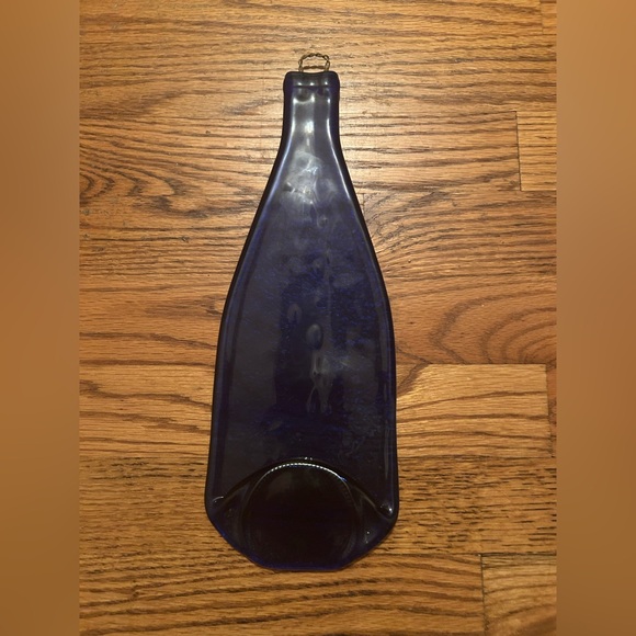 Blue Glass Flattened Bottle - Wall Art/Accent Piece - Picture 1 of 8